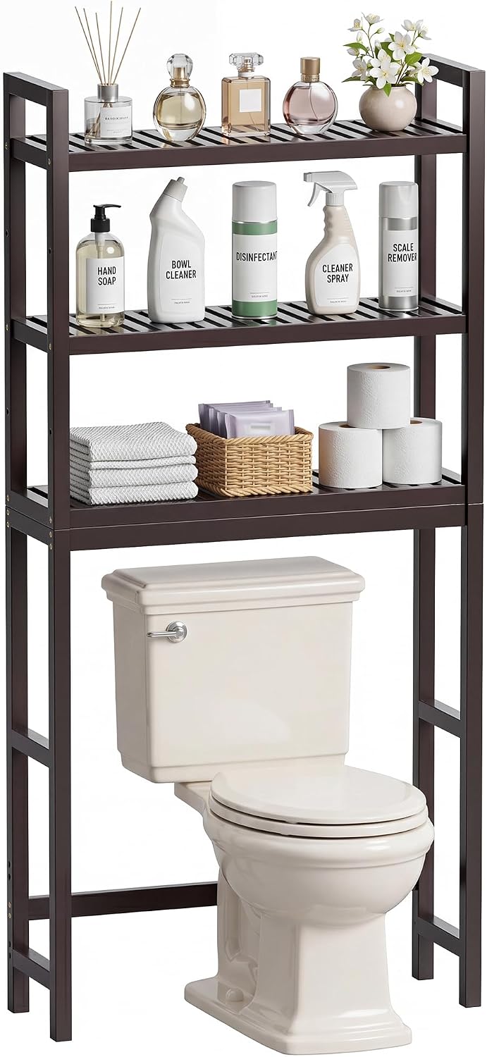 Space-Saving Bamboo Over-Toilet Storage Organizer