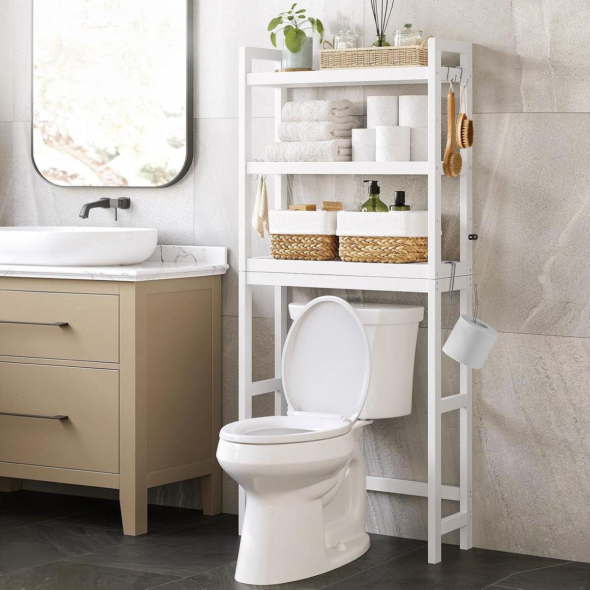 Adjustable Bamboo Toilet Storage Shelf
