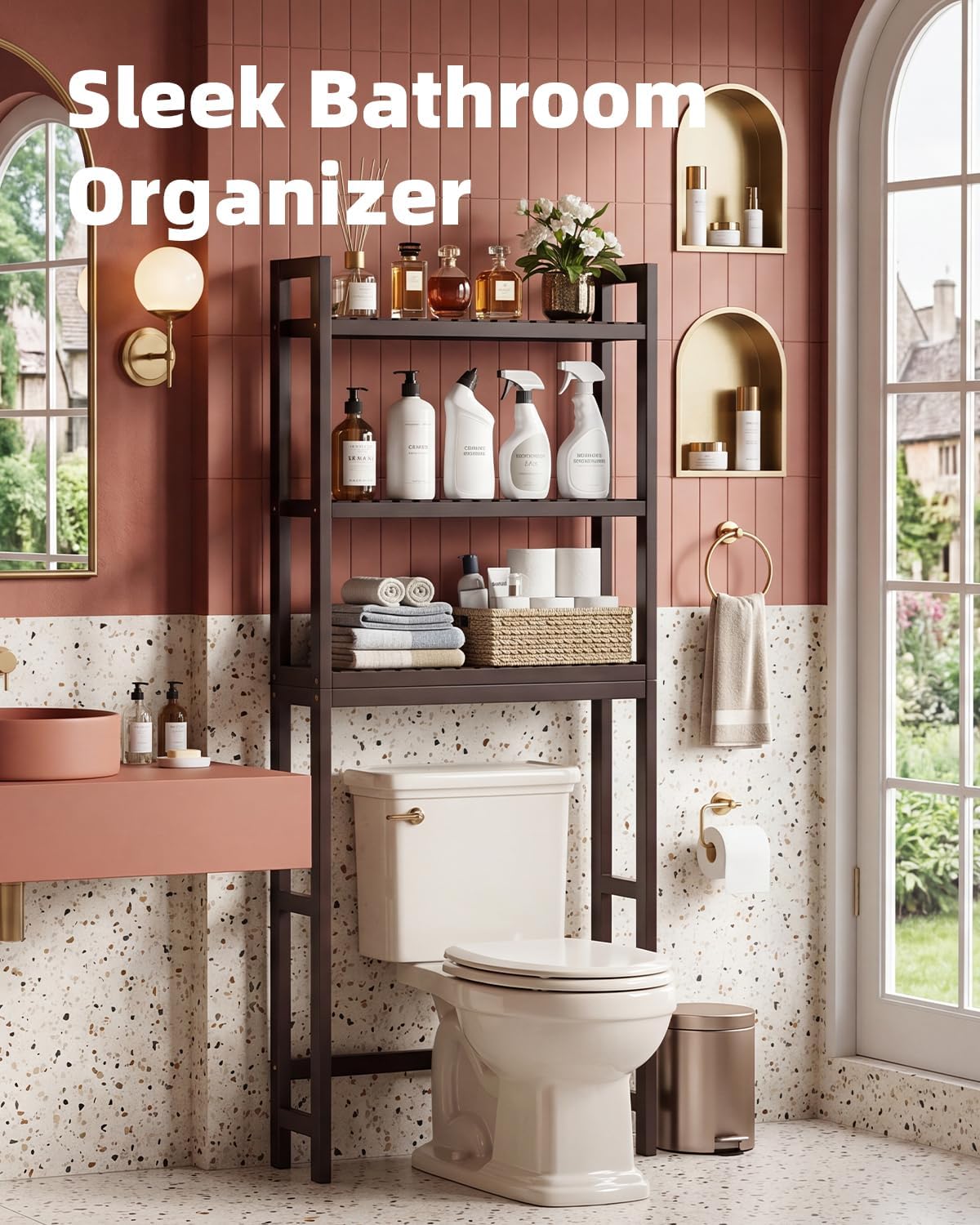 Space-Saving Bamboo Over-Toilet Storage Organizer