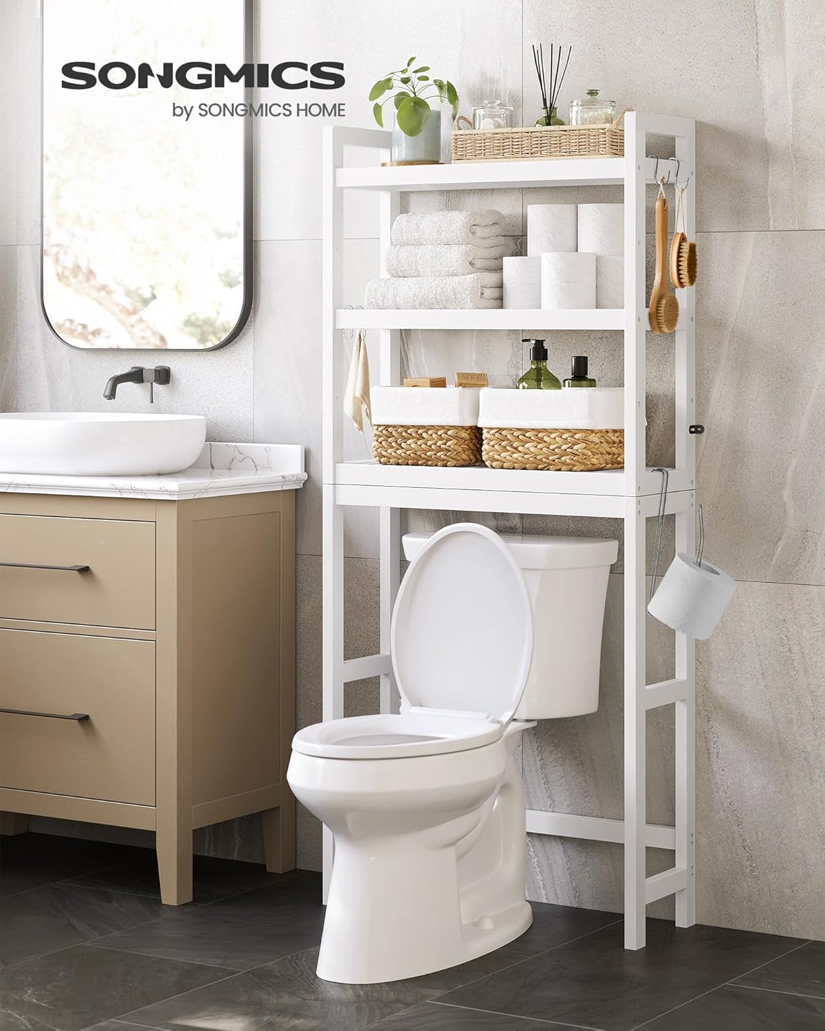 Adjustable Bamboo Toilet Storage Shelf